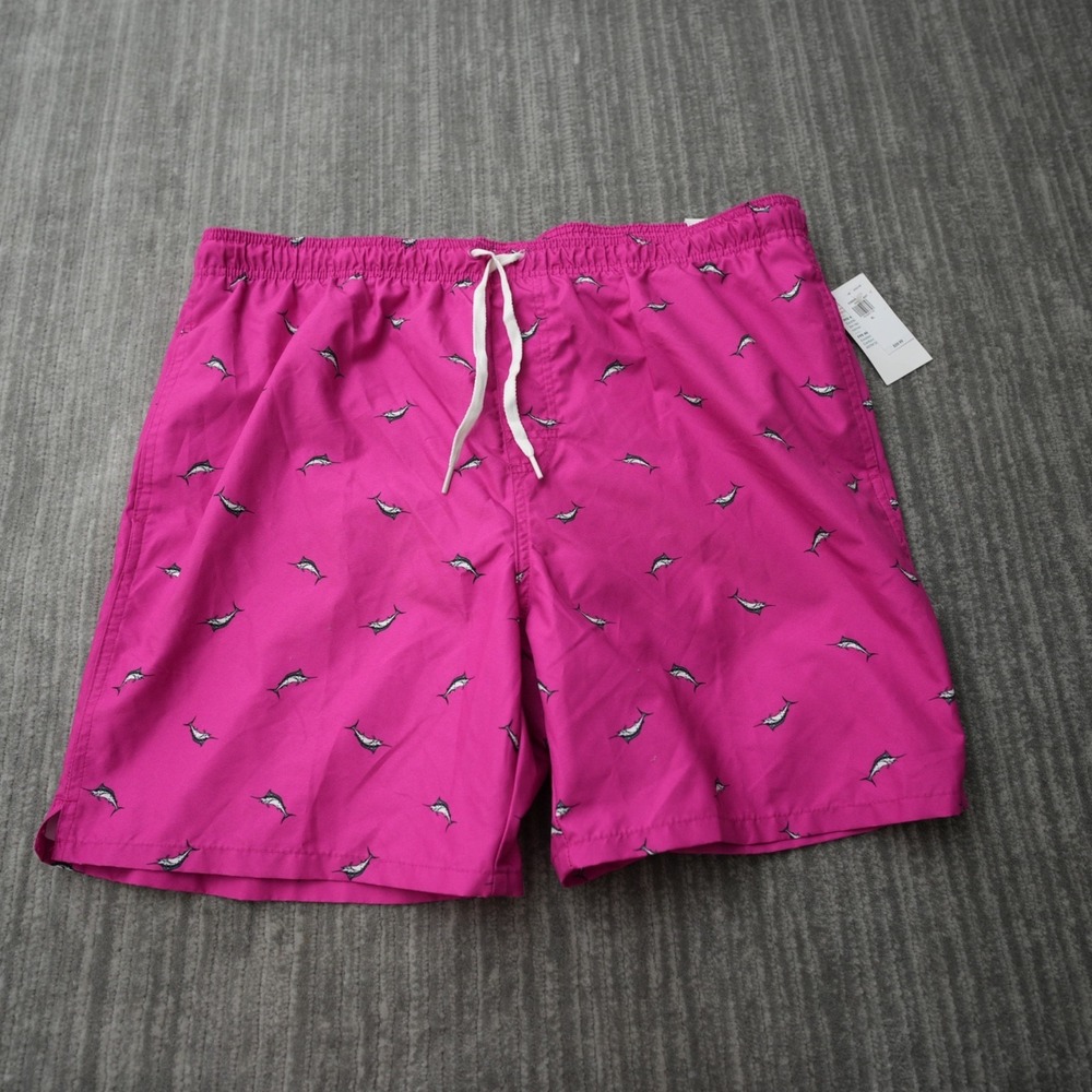 Old Navy Swim Trunks Men Pink Board Shorts UPF 40‎ Swordfish 8 Measured 7.5 XL